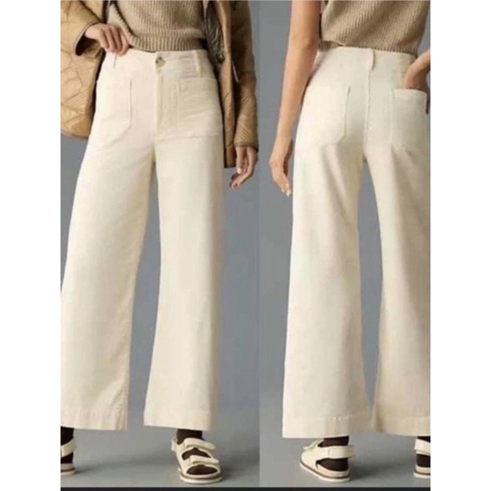 Maeve Anthropologie The‎ Colette Linen Wide Leg Pants Cream 33